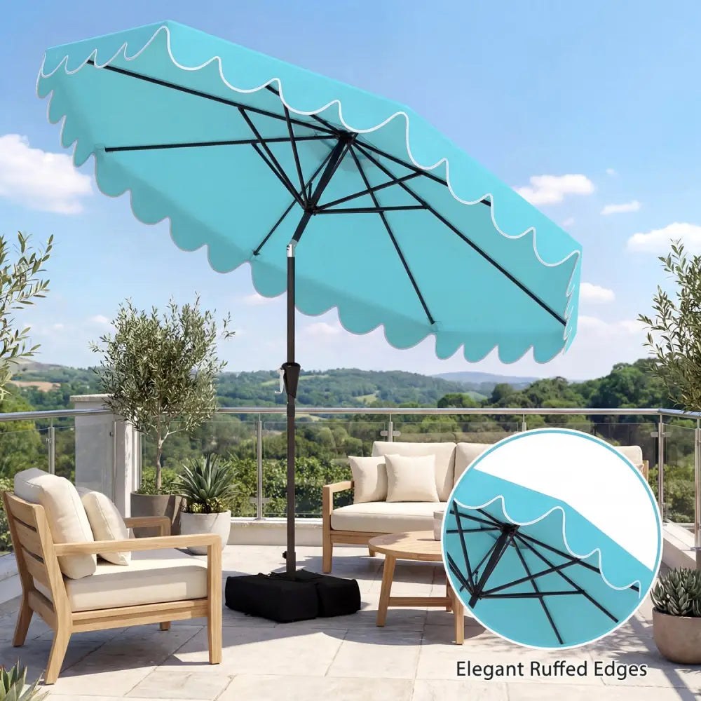 10 Feet Patio Umbrella with Weighted Base and Sandbags-Turquoise - Turquoise - Outdoor Umbrellas