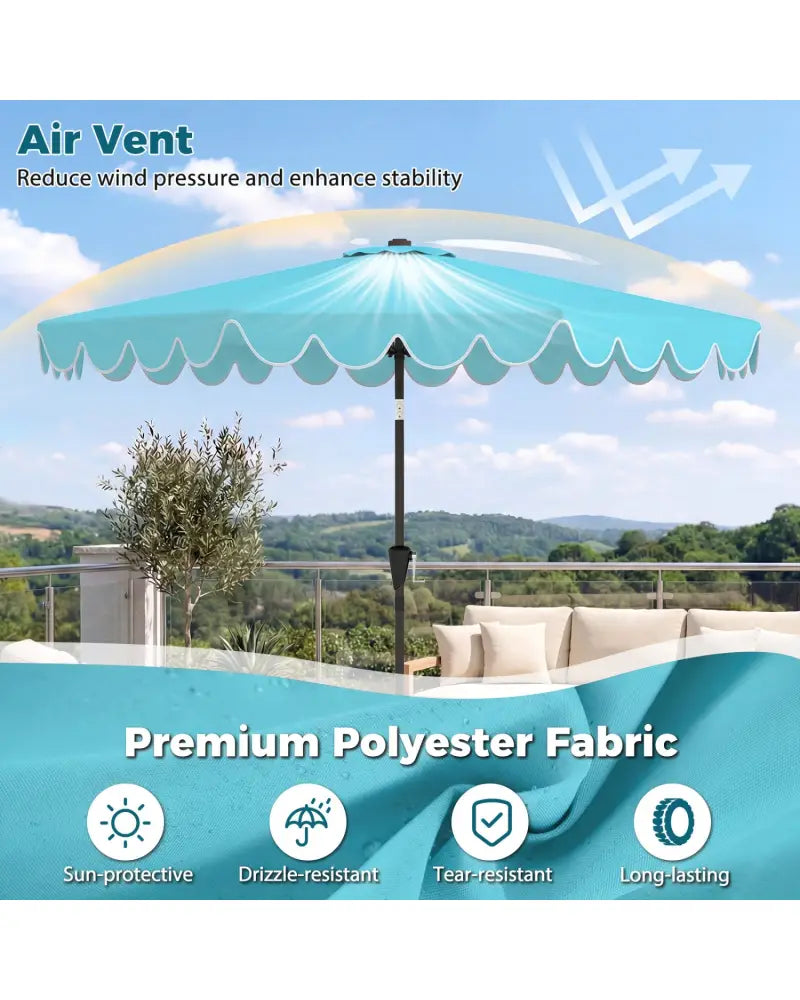 10 Feet Patio Umbrella with Weighted Base and Sandbags-Turquoise - Turquoise - Outdoor Umbrellas