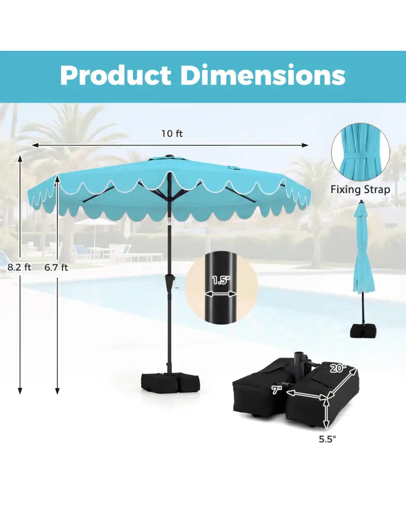 10 Feet Patio Umbrella with Weighted Base and Sandbags-Turquoise - Turquoise - Outdoor Umbrellas