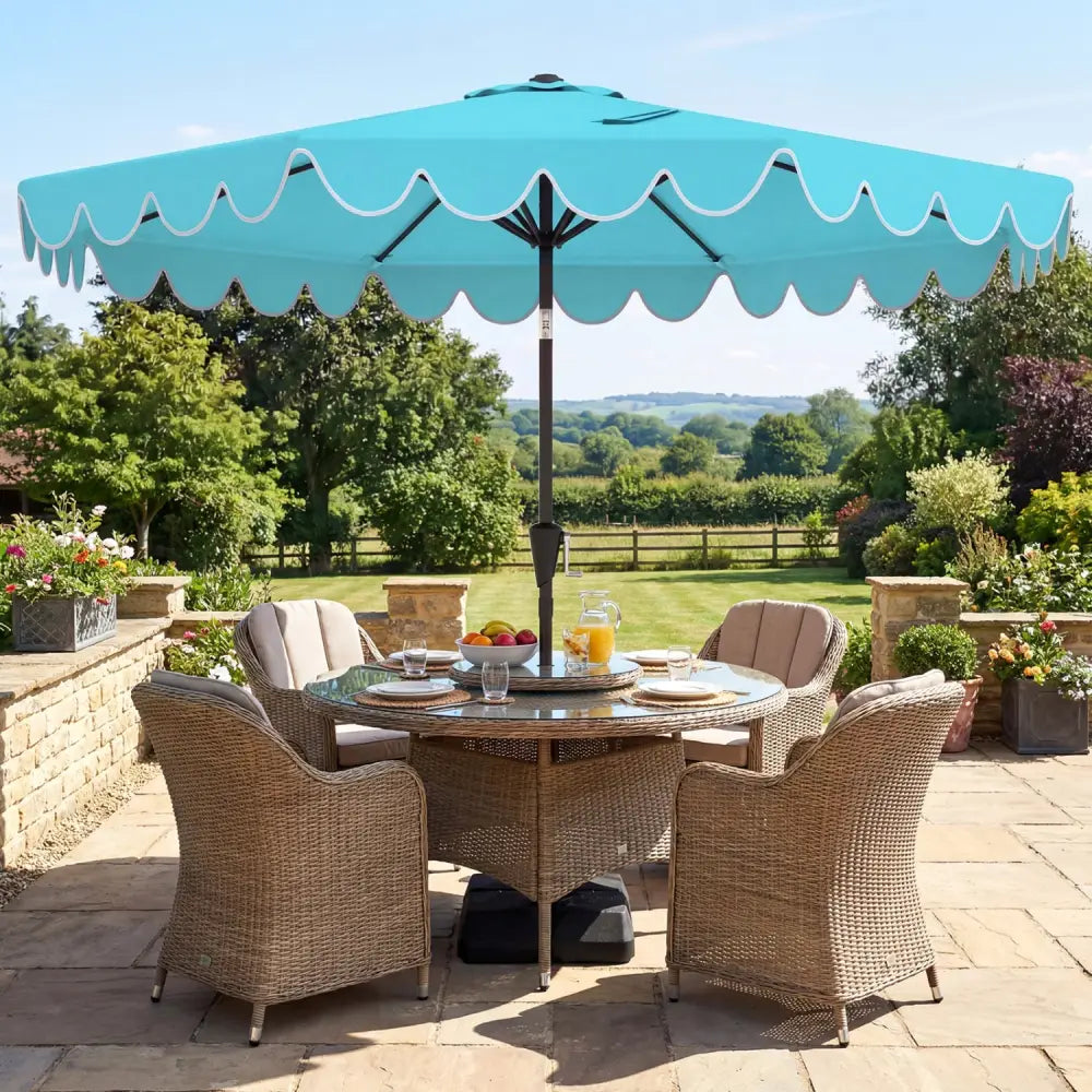10 Feet Patio Umbrella with Weighted Base and Sandbags-Turquoise - Turquoise - Outdoor Umbrellas