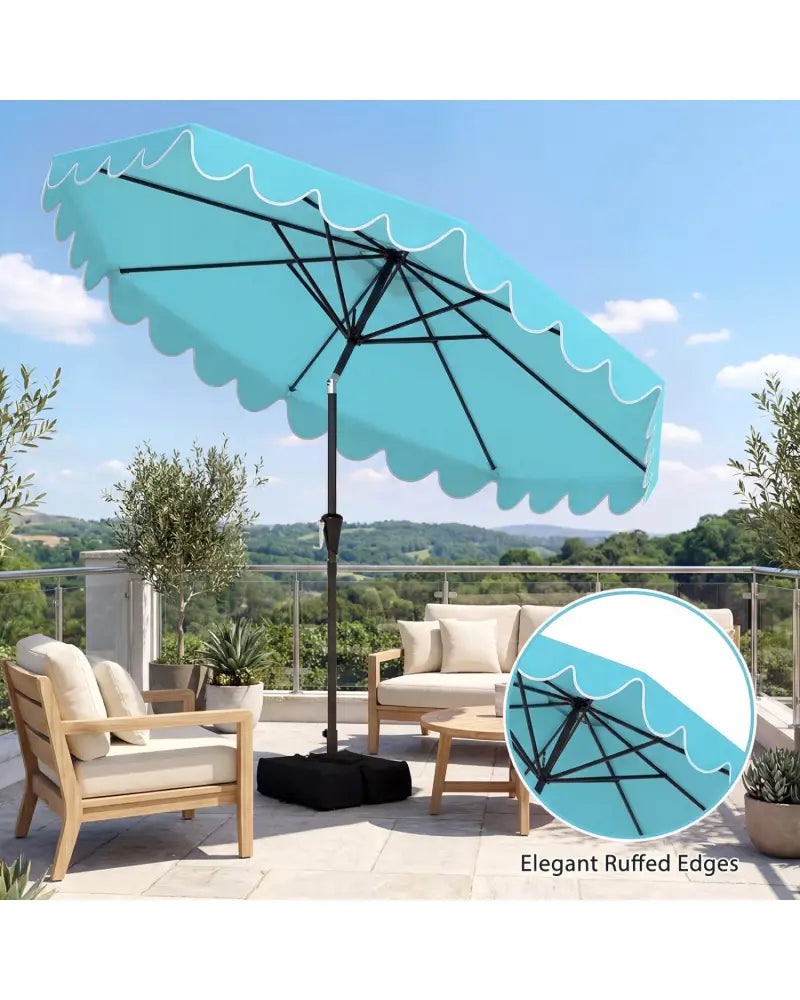 10 Feet Patio Umbrella with Weighted Base and Sandbags-Turquoise - Turquoise - Outdoor Umbrellas