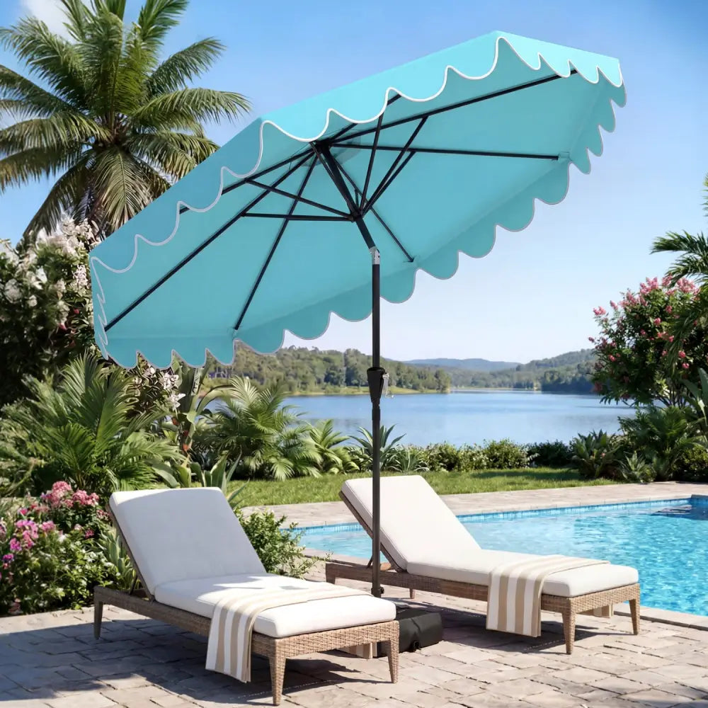 10 Feet Patio Umbrella with Weighted Base and Sandbags-Turquoise - Turquoise - Outdoor Umbrellas