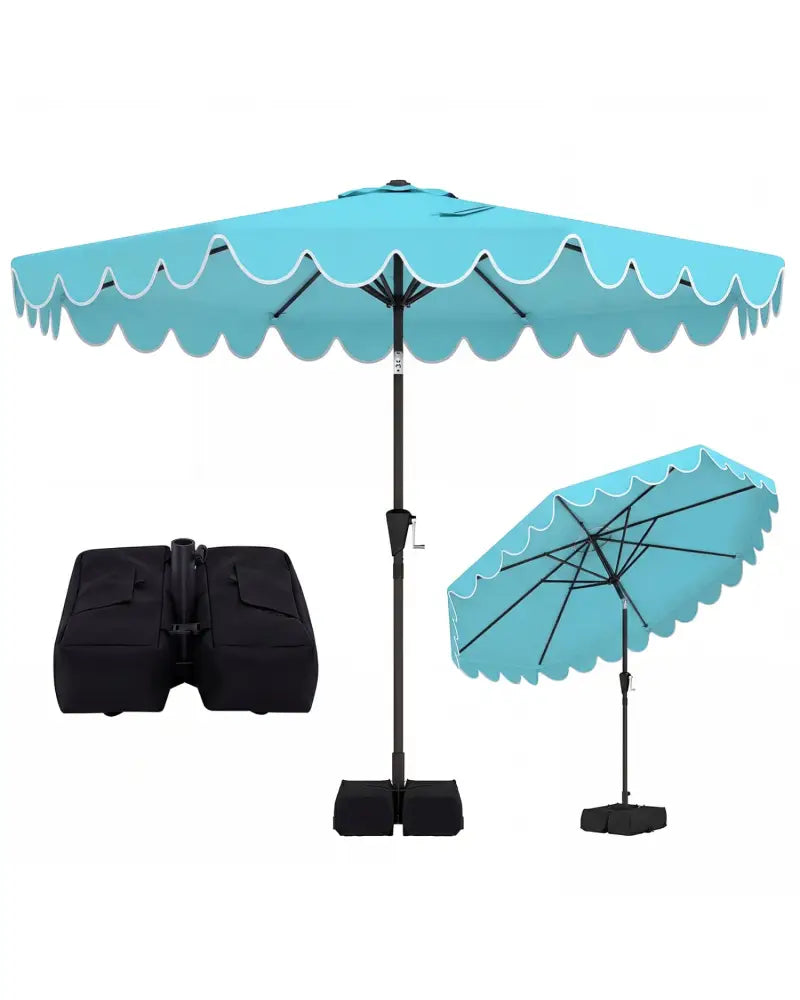 10 Feet Patio Umbrella with Weighted Base and Sandbags-Turquoise - Turquoise - Outdoor Umbrellas