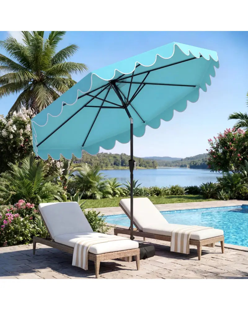 10 Feet Patio Umbrella with Weighted Base and Sandbags-Turquoise - Turquoise - Outdoor Umbrellas