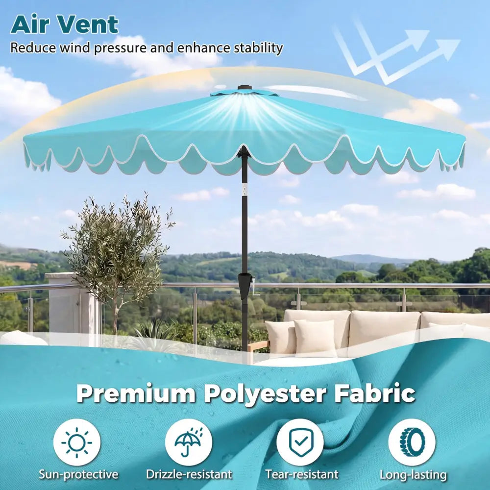 10 Feet Patio Umbrella with Weighted Base and Sandbags-Turquoise - Turquoise - Outdoor Umbrellas