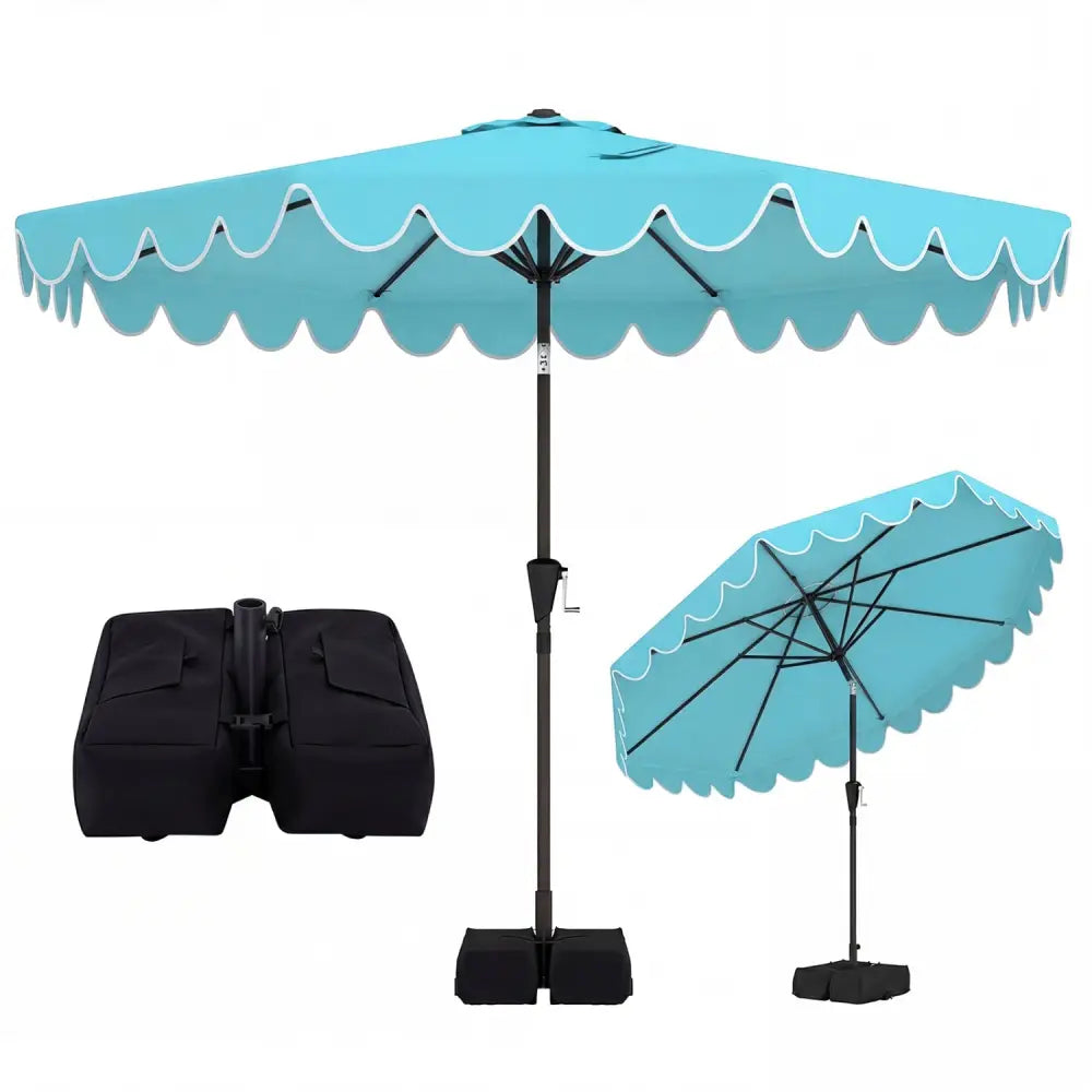 10 Feet Patio Umbrella with Weighted Base and Sandbags-Turquoise - Turquoise - Outdoor Umbrellas