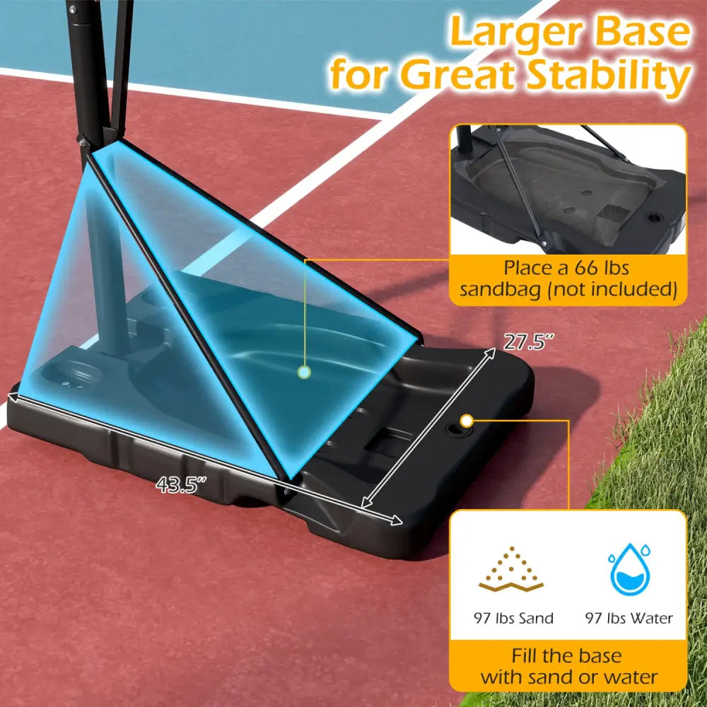 10 Feet Portable Basketball Hoop Outdoor for Adults - Black - Sport Equipments