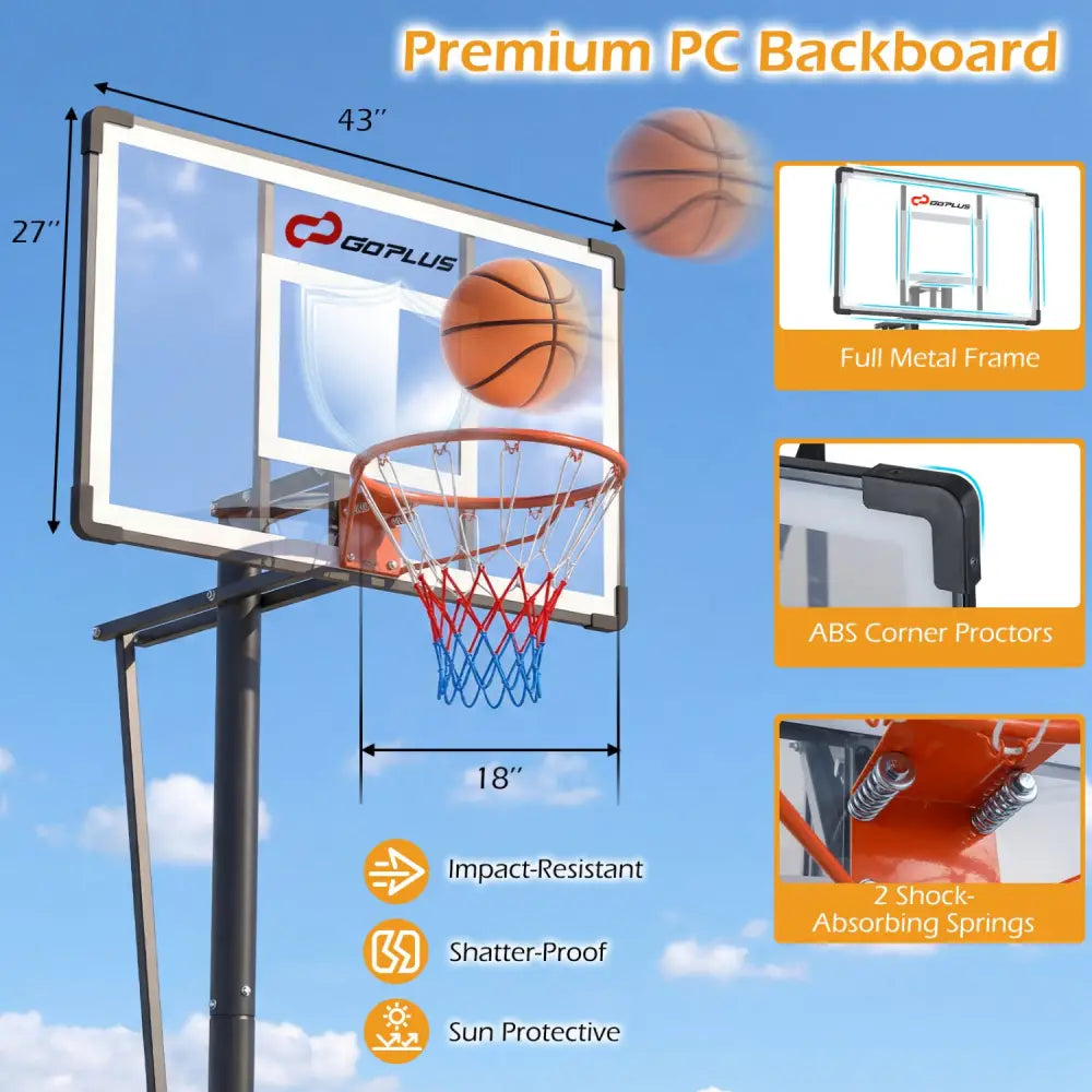 10 Feet Portable Basketball Hoop Outdoor for Adults - Black - Sport Equipments