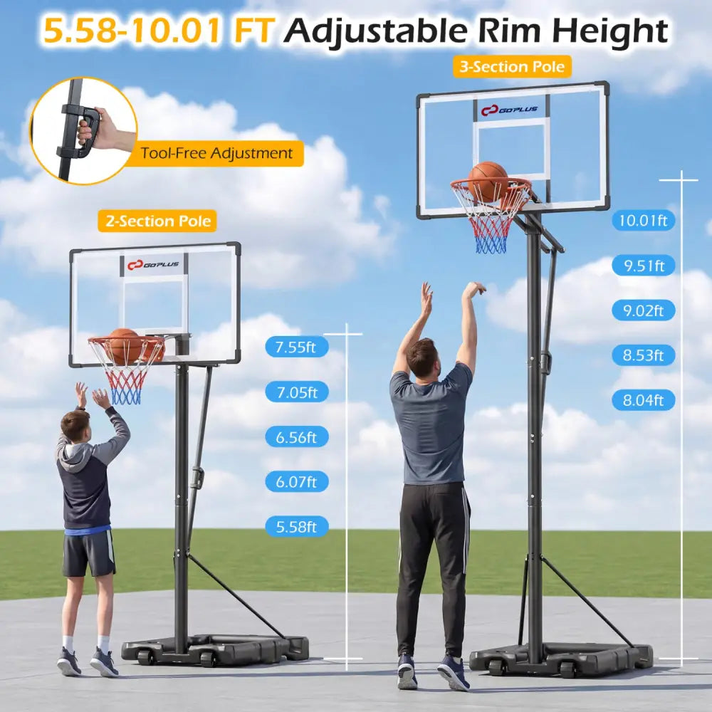 10 Feet Portable Basketball Hoop Outdoor for Adults - Black - Sport Equipments