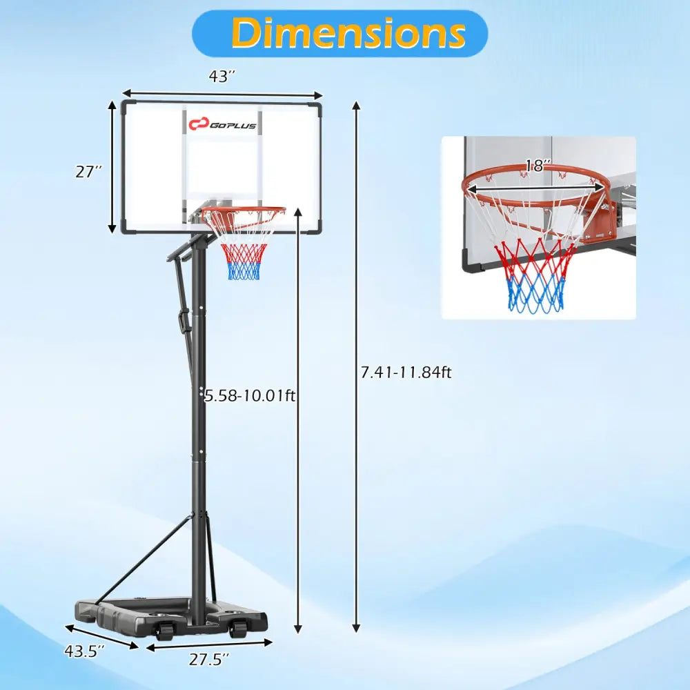 10 Feet Portable Basketball Hoop Outdoor for Adults - Black - Sport Equipments