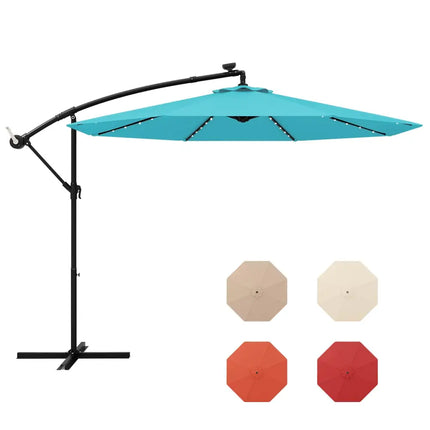 10 Feet Solar LED Offset Umbrella with 40 Lights and Cross Base for Patio-Turquoise - Turquoise - Outdoor Umbrellas