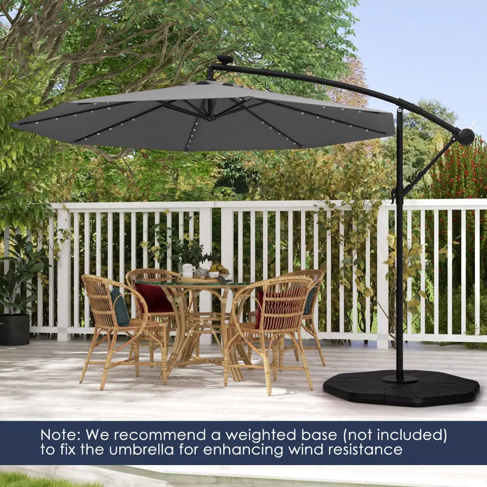 10 Feet Solar Offset Hanging Umbrella with 40 Lamp Beads and Solar Panel-Gray - Gray - Outdoor Umbrellas