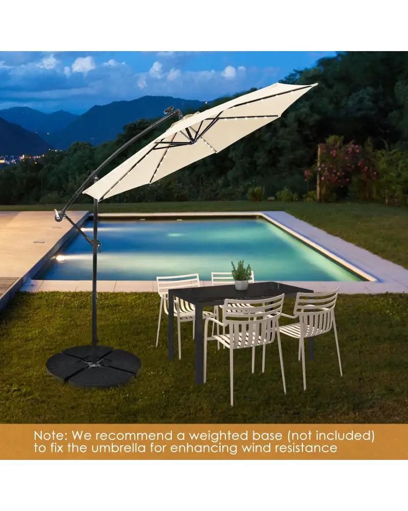 10 Feet Solar Offset Hanging Umbrella with 40 Lamp Beads and Solar Panel-Beige - Beige - Outdoor Umbrellas