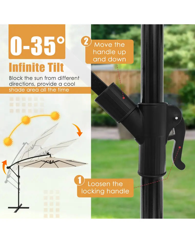 10 Feet Solar Offset Hanging Umbrella with 40 Lamp Beads and Solar Panel-Beige - Beige - Outdoor Umbrellas
