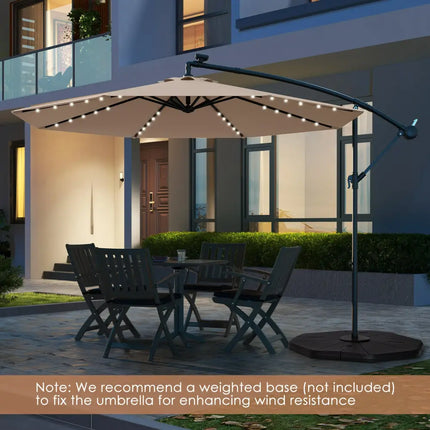10 Feet Solar Offset Hanging Umbrella with 40 Lamp Beads and Solar Panel-Tan - Tan - Outdoor Umbrellas