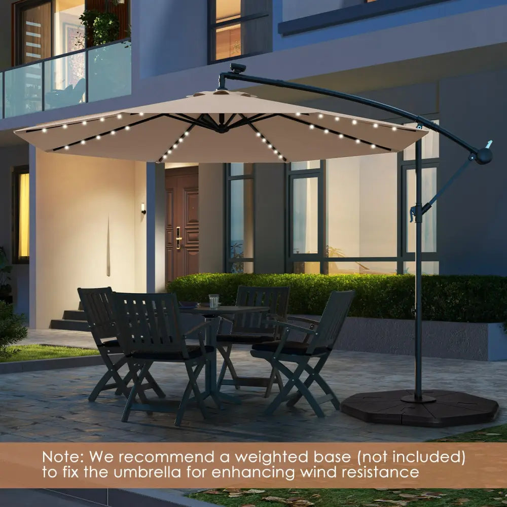 10 Feet Solar Offset Hanging Umbrella with 40 Lamp Beads and Solar Panel-Tan - Tan - Outdoor Umbrellas