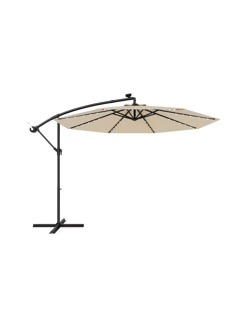10 Feet Solar Offset Hanging Umbrella with 40 Lamp Beads and Solar Panel-Beige - Beige - Outdoor Umbrellas