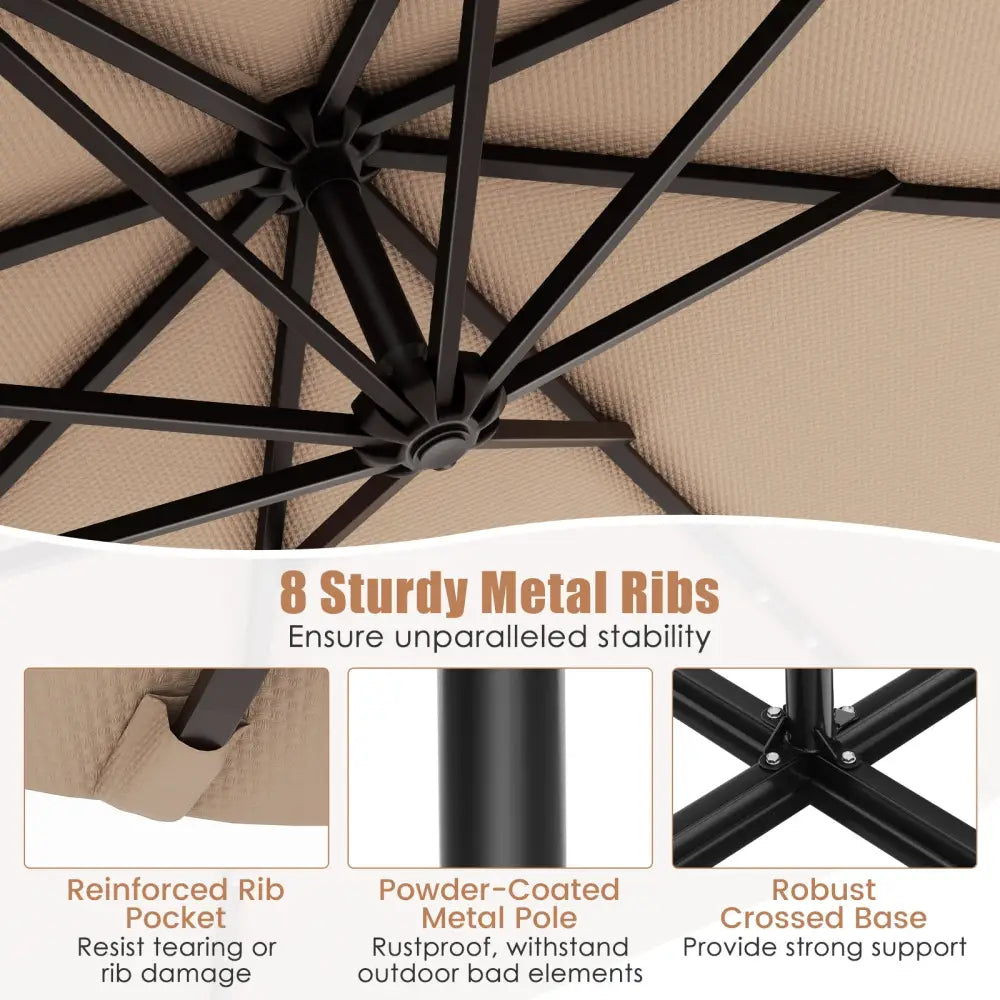 10 Feet Solar Offset Hanging Umbrella with 40 Lamp Beads and Solar Panel-Tan - Tan - Outdoor Umbrellas