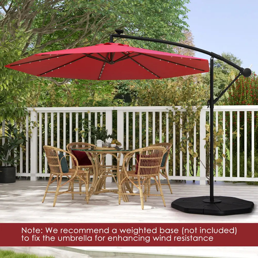 10 Feet Solar Offset Hanging Umbrella with 40 Lamp Beads and Solar Panel-Wine - Dark Red - Outdoor Umbrellas