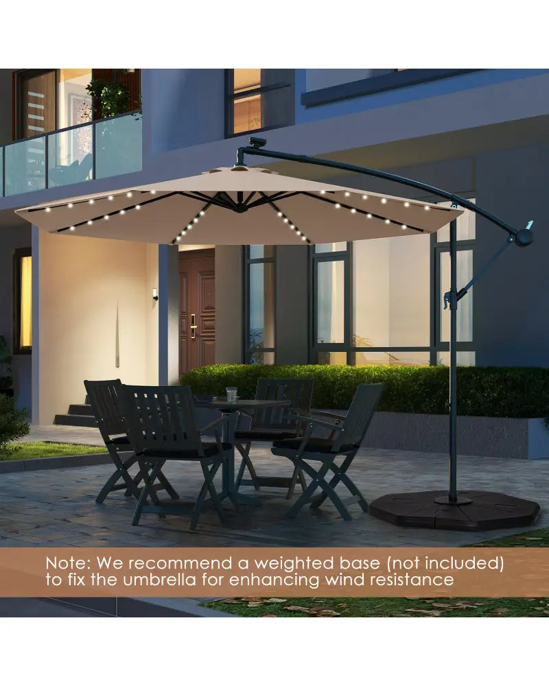 10 Feet Solar Offset Hanging Umbrella with 40 Lamp Beads and Solar Panel-Tan - Tan - Outdoor Umbrellas