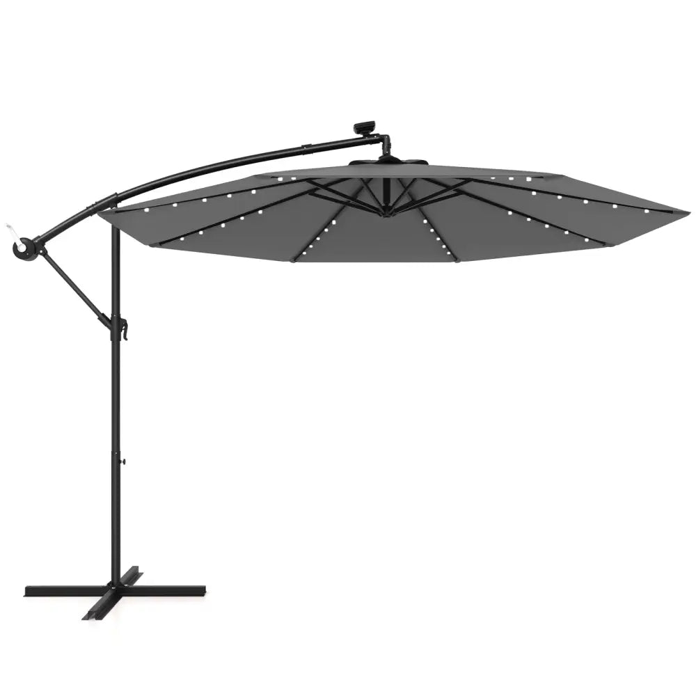 10 Feet Solar Offset Hanging Umbrella with 40 Lamp Beads and Solar Panel-Gray - Gray - Outdoor Umbrellas