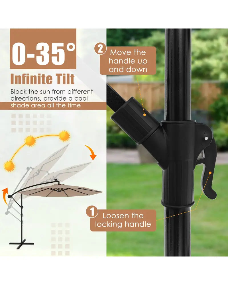 10 Feet Solar Offset Hanging Umbrella with 40 Lamp Beads and Solar Panel-Tan - Tan - Outdoor Umbrellas