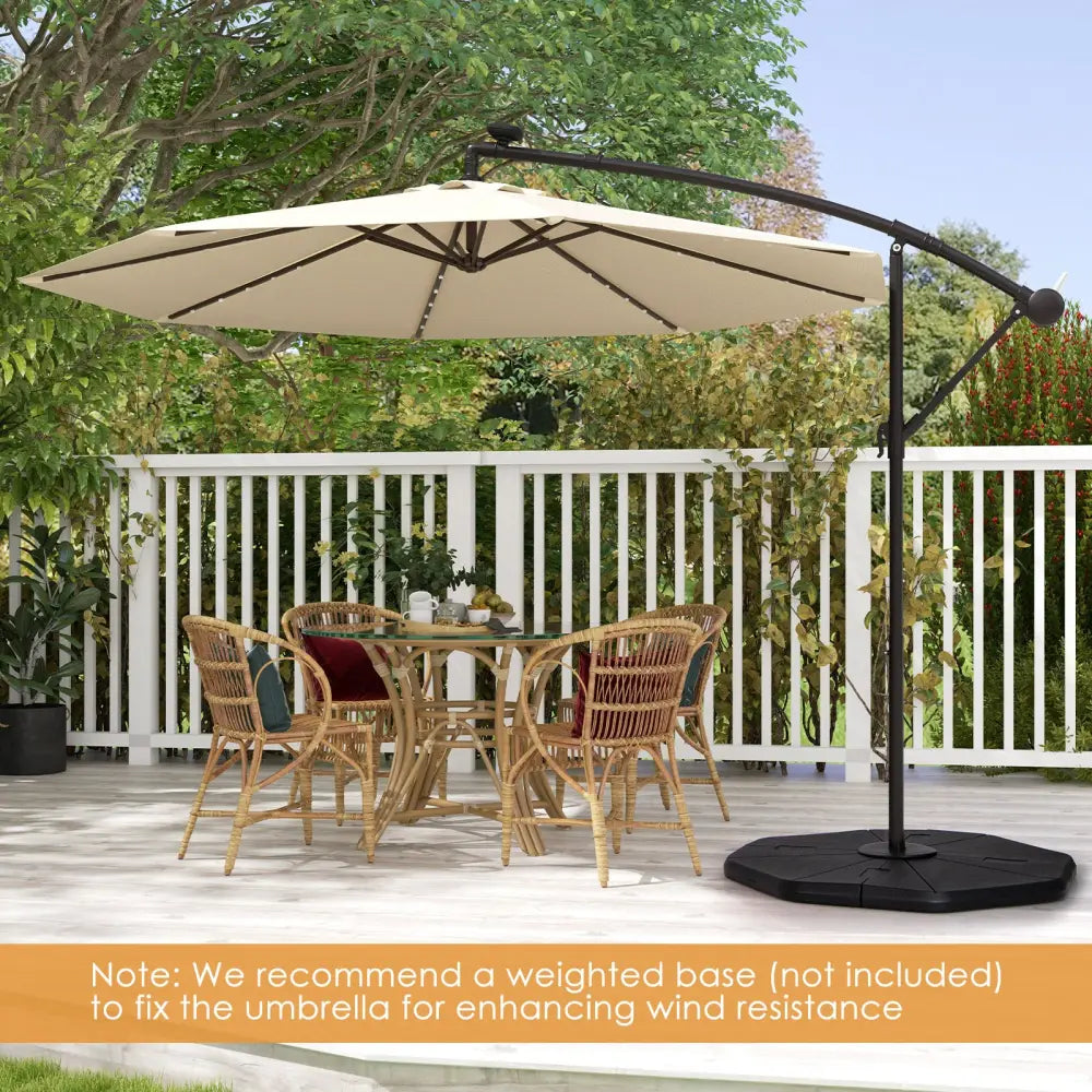 10 Feet Solar Offset Hanging Umbrella with 40 Lamp Beads and Solar Panel-Beige - Beige - Outdoor Umbrellas