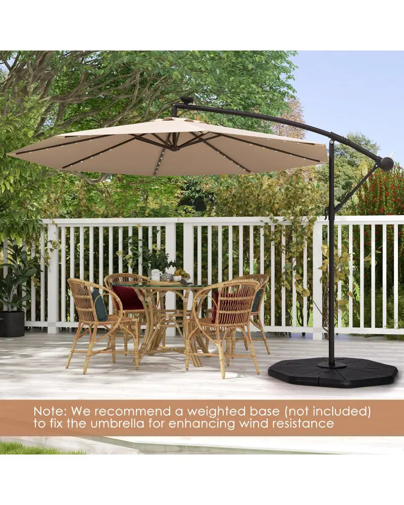 10 Feet Solar Offset Hanging Umbrella with 40 Lamp Beads and Solar Panel-Tan - Tan - Outdoor Umbrellas