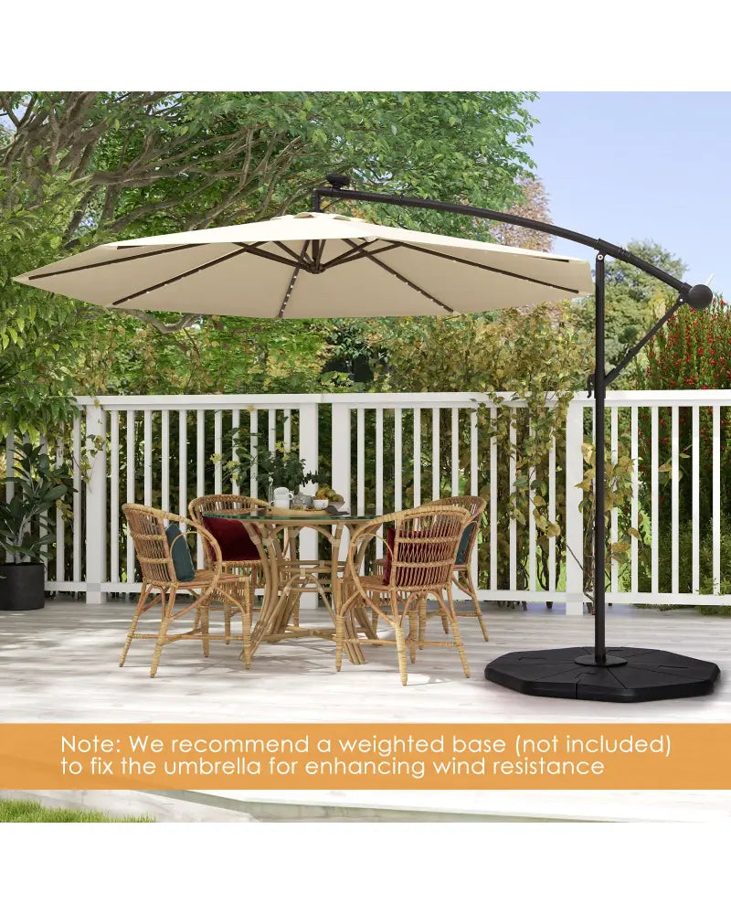 10 Feet Solar Offset Hanging Umbrella with 40 Lamp Beads and Solar Panel-Beige - Beige - Outdoor Umbrellas
