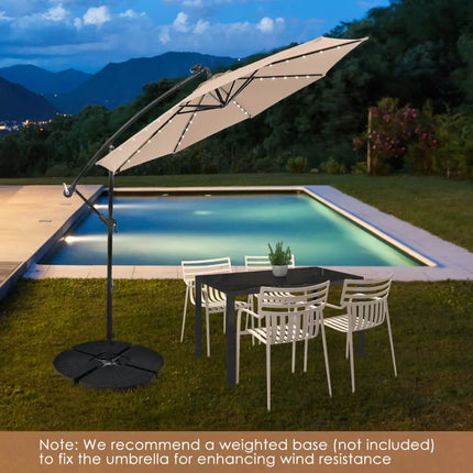 10 Feet Solar Offset Hanging Umbrella with 40 Lamp Beads and Solar Panel-Tan - Tan - Outdoor Umbrellas