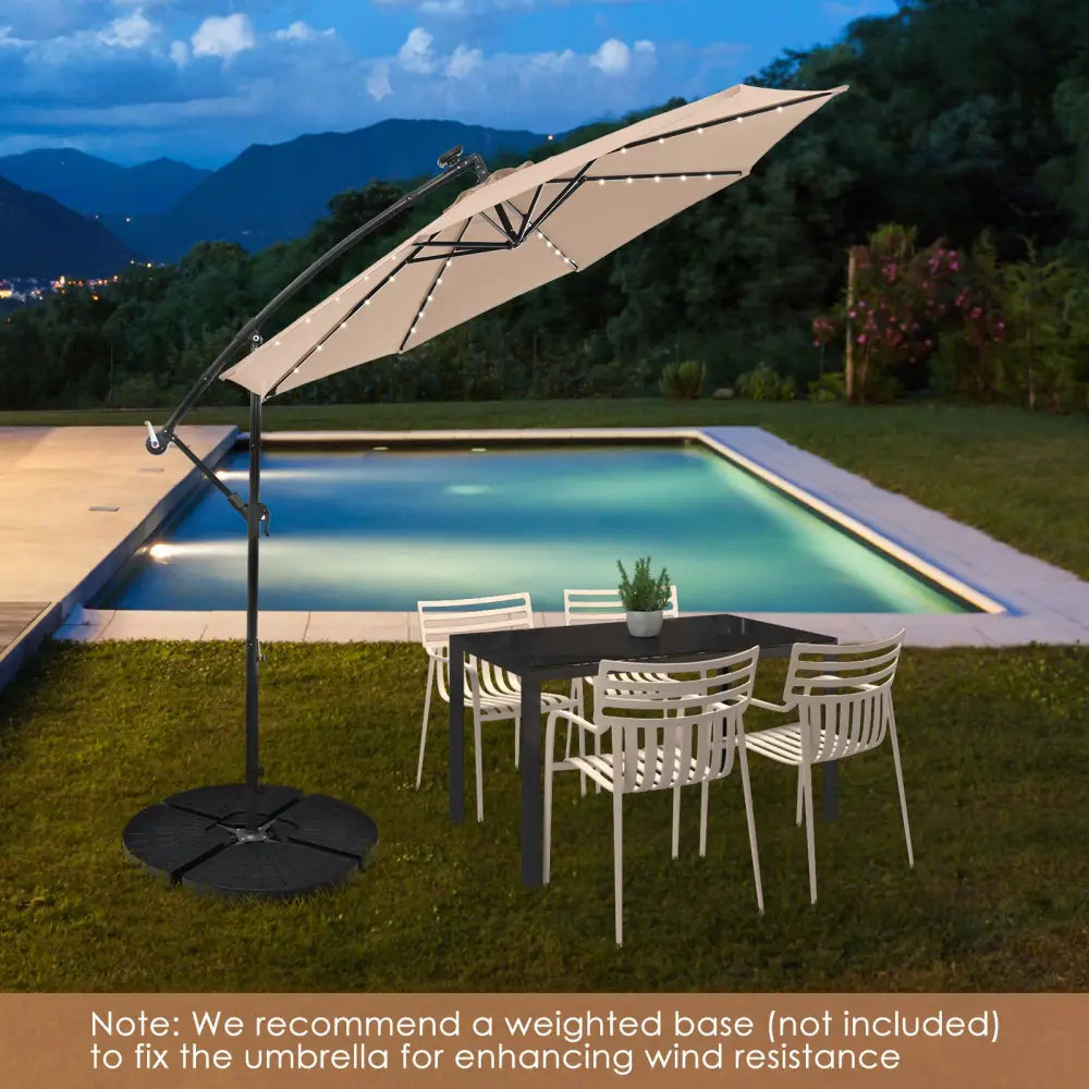 10 Feet Solar Offset Hanging Umbrella with 40 Lamp Beads and Solar Panel-Tan - Tan - Outdoor Umbrellas