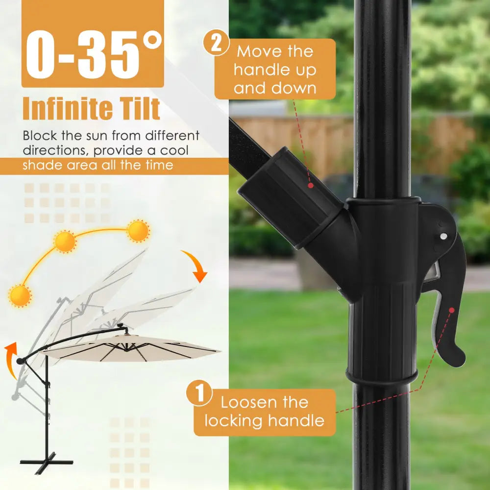 10 Feet Solar Offset Hanging Umbrella with 40 Lamp Beads and Solar Panel-Beige - Beige - Outdoor Umbrellas
