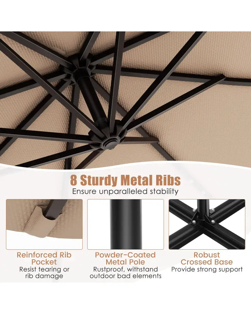 10 Feet Solar Offset Hanging Umbrella with 40 Lamp Beads and Solar Panel-Tan - Tan - Outdoor Umbrellas