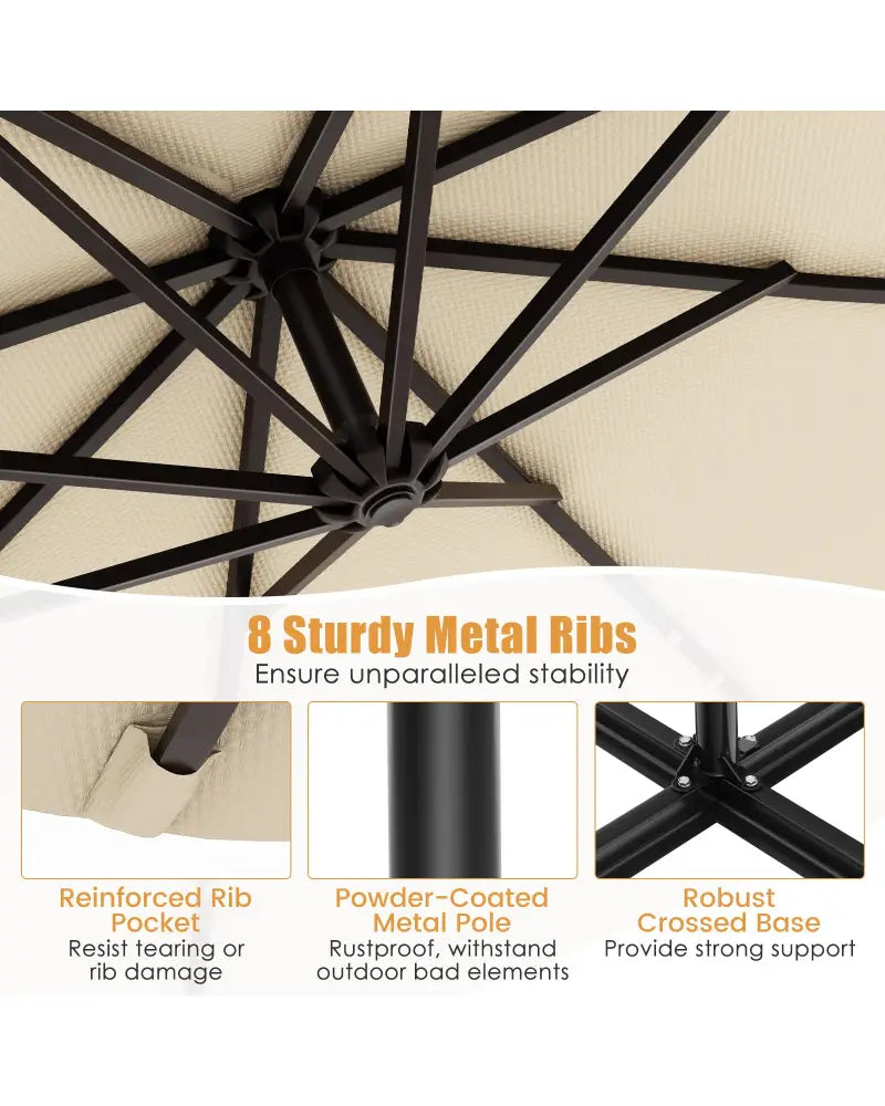 10 Feet Solar Offset Hanging Umbrella with 40 Lamp Beads and Solar Panel-Beige - Beige - Outdoor Umbrellas