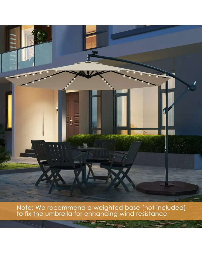 10 Feet Solar Offset Hanging Umbrella with 40 Lamp Beads and Solar Panel-Beige - Beige - Outdoor Umbrellas