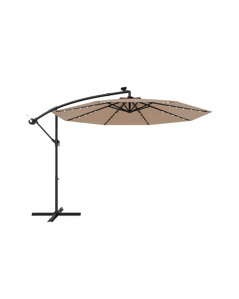 10 Feet Solar Offset Hanging Umbrella with 40 Lamp Beads and Solar Panel-Tan - Tan - Outdoor Umbrellas