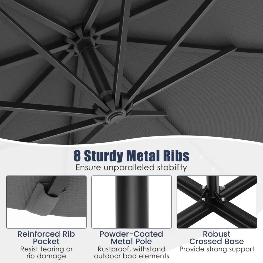 10 Feet Solar Offset Hanging Umbrella with 40 Lamp Beads and Solar Panel-Gray - Gray - Outdoor Umbrellas