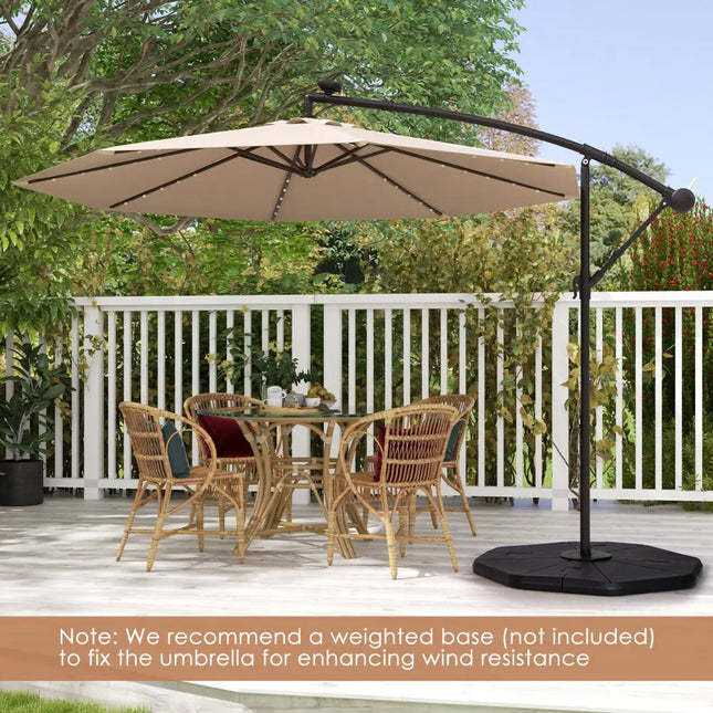 10 Feet Solar Offset Hanging Umbrella with 40 Lamp Beads and Solar Panel-Tan - Tan - Outdoor Umbrellas