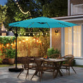 10 Feet Solar Offset Hanging Umbrella with Base and LED Lights-Turquoise - Turquoise - Outdoor Umbrellas