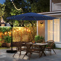 10 Feet Solar Offset Hanging Umbrella with Base and LED Lights-Navy - Navy - Outdoor Umbrellas