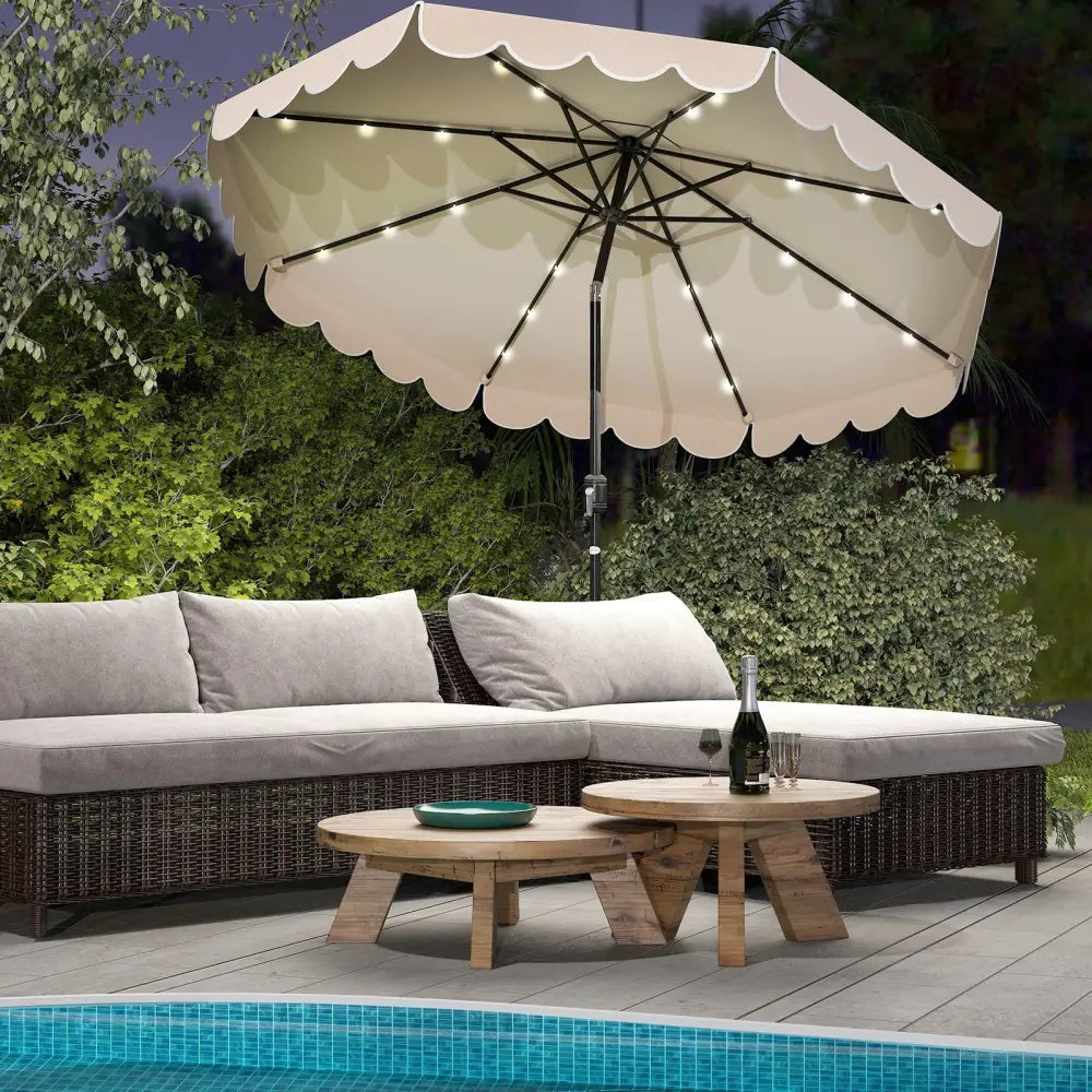 10 Feet Solar Patio Umbrella with 24 LED Lights-Beige - Beige - Outdoor Umbrellas
