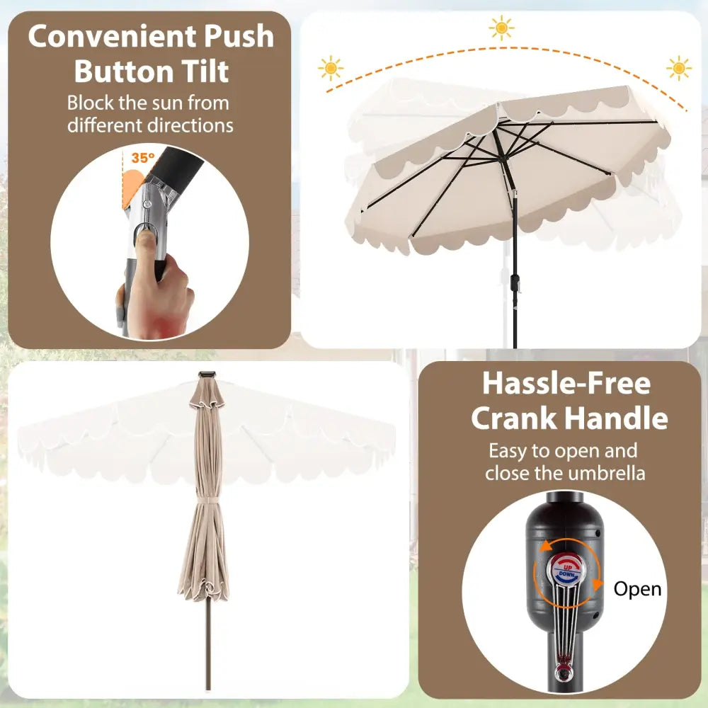 10 Feet Solar Patio Umbrella with 24 LED Lights-Beige - Beige - Outdoor Umbrellas