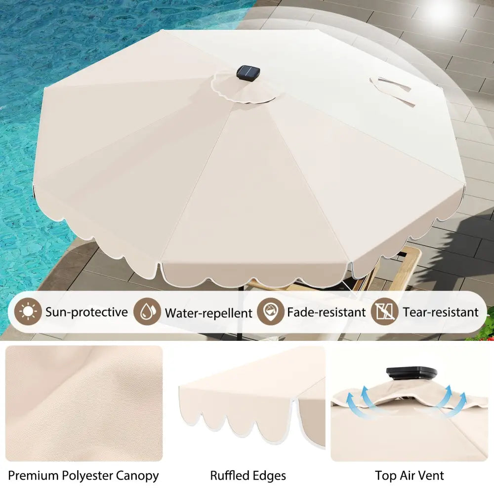 10 Feet Solar Patio Umbrella with 24 LED Lights-Beige - Beige - Outdoor Umbrellas