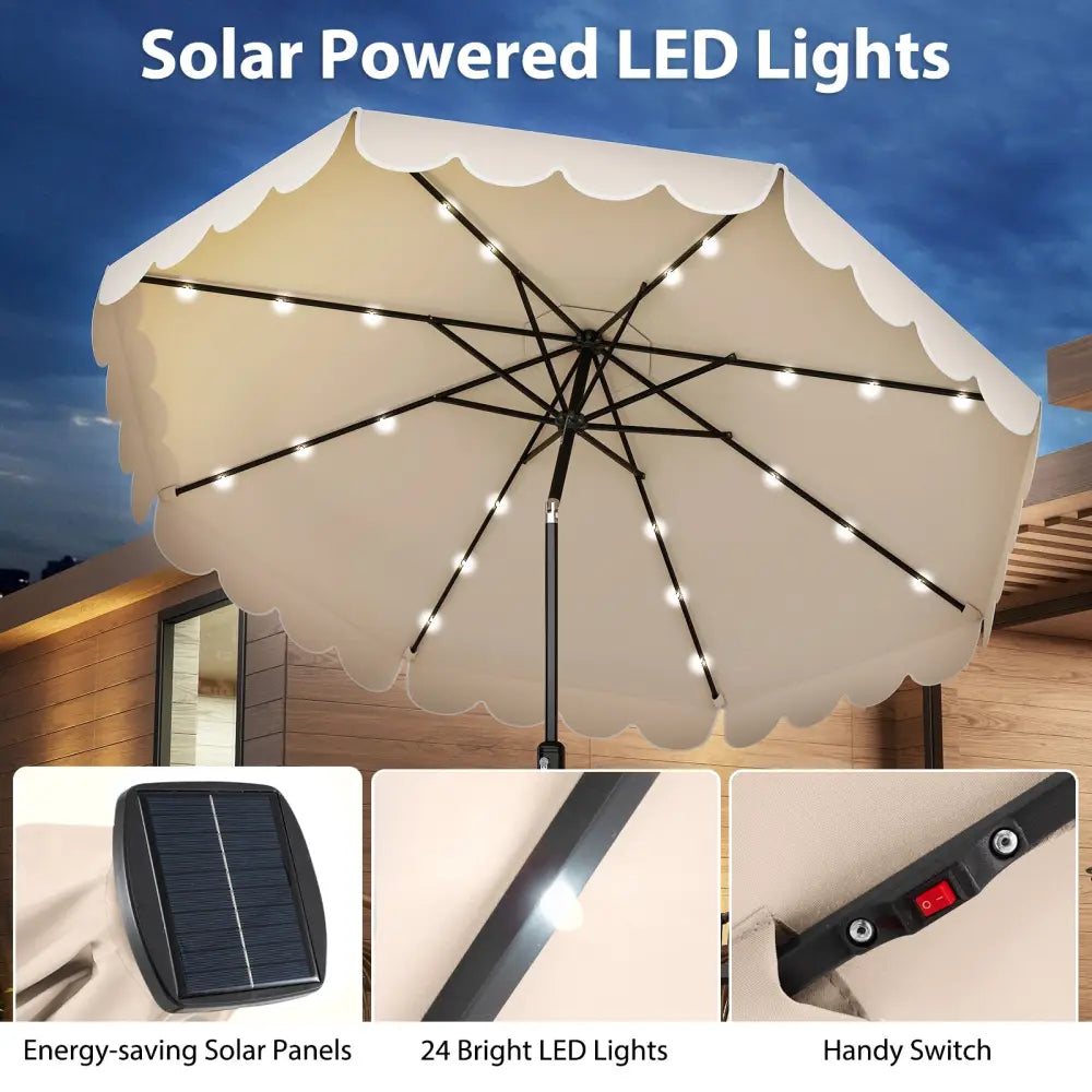 10 Feet Solar Patio Umbrella with 24 LED Lights-Beige - Beige - Outdoor Umbrellas