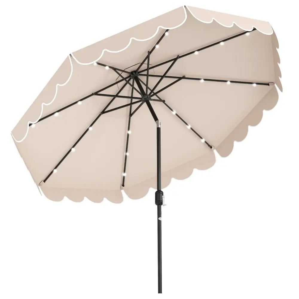10 Feet Solar Patio Umbrella with 24 LED Lights-Beige - Beige - Outdoor Umbrellas