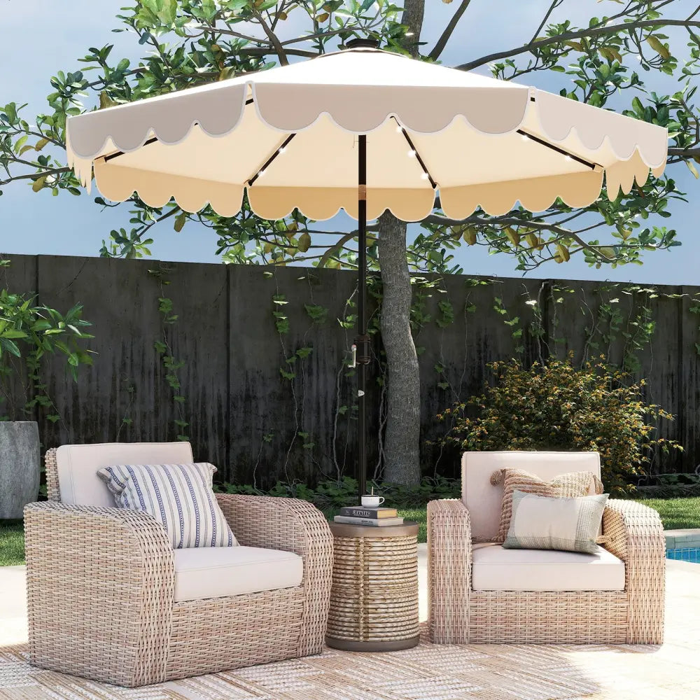 10 Feet Solar Patio Umbrella with 24 LED Lights-Beige - Beige - Outdoor Umbrellas