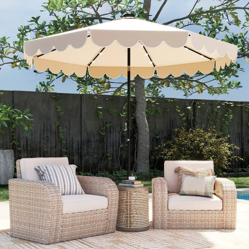 10 Feet Solar Patio Umbrella with 24 LED Lights-Beige - Beige - Outdoor Umbrellas