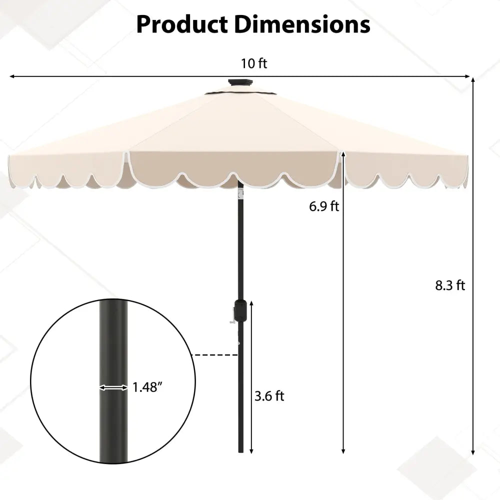 10 Feet Solar Patio Umbrella with 24 LED Lights-Beige - Beige - Outdoor Umbrellas