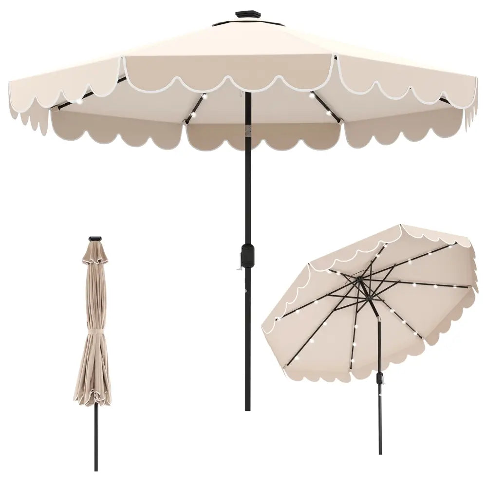 10 Feet Solar Patio Umbrella with 24 LED Lights-Beige - Beige - Outdoor Umbrellas