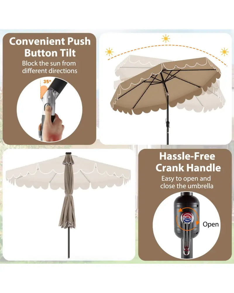 10 Feet Solar Patio Umbrella with 24 LED Lights-Coffee - Coffee - Outdoor Umbrellas